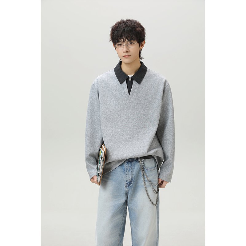 Trendy Hong Kong style men's patchwork two-piece long-sleeved top for teenagers, new spring and autumn 2026, versatile T-shirt