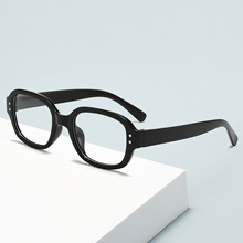 时尚文艺复古椭圆形米钉眼镜框女ins风网红抖音同款防蓝光平光镜