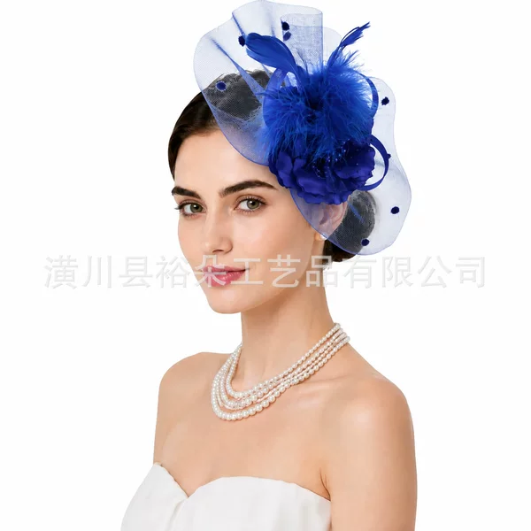 Cross-border European and American feather mesh hair clip headpiece bridal ball flower headpiece banquet horse racing event headband hair accessory for women