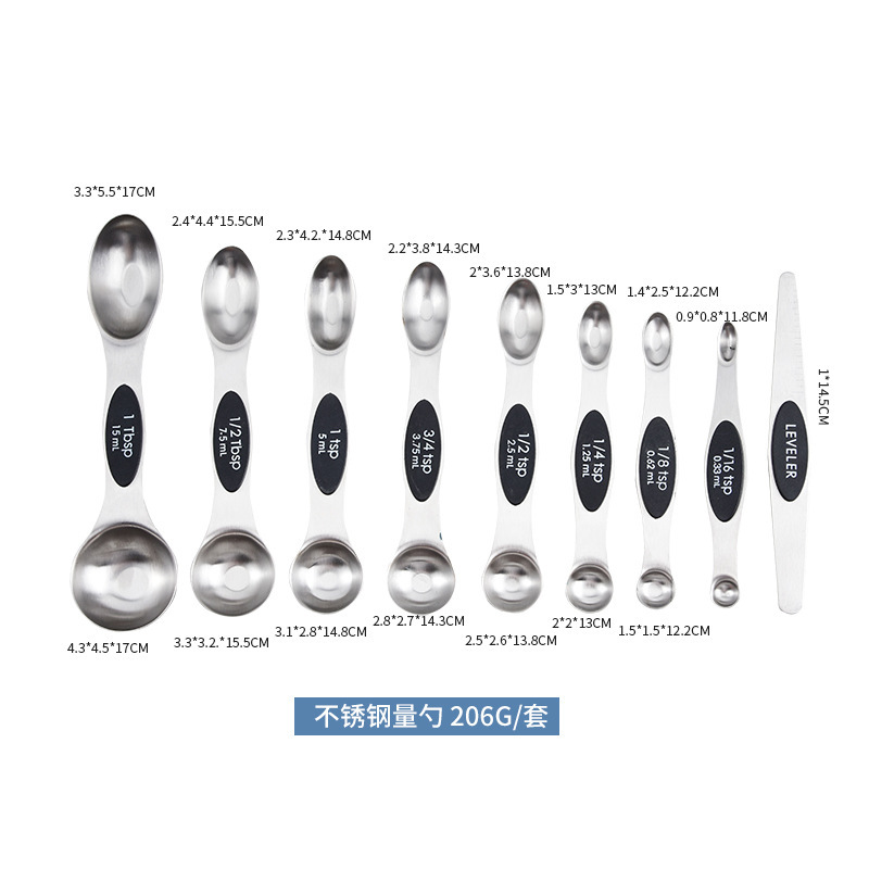 Inventario de adsorción magnética de acero inoxidable de arena 9 piezas de taza de medición con escala de taza de medición cuchara de medición conjunto de herramientas de tostado de café