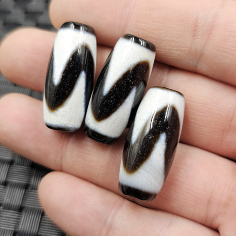 Black and White Tiger Tooth Dzi Beads Barrel Beads Jade Loose Beads Agate Passepartout Bracelet Necklace Jewelry Accessories Handmade Beads