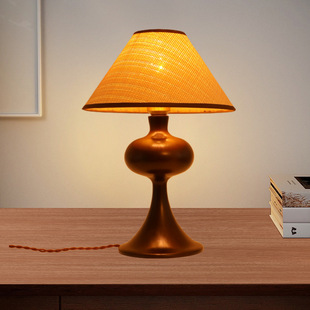Vintage Solid Wood Table Lamp Wabi-Sabi Style Bedroom High-End New Chinese Retro Atmosphere Bedside Lamp American Style