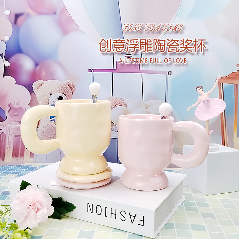 不规则ins风创意石头纹陶瓷杯高颜值马克杯纯色水杯树杆把手杯新|undefined