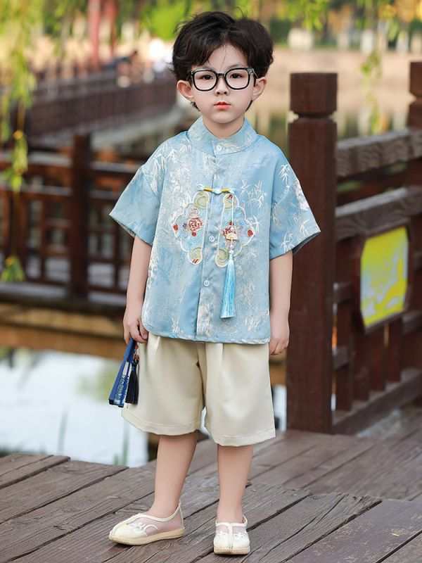 男童短袖唐装汉服夏季2025新款小童端午节夏装国风儿童新中式套装|undefined