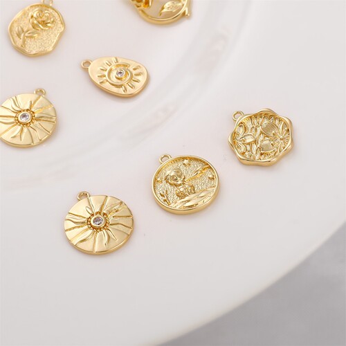 Color-Keeping 14K Gold Plated Sun Rose Eye Oval Pendant DIY Handmade Earrings Necklace Decorative Accessories