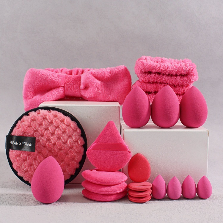 Coral veludo cabello banda de maquillaje huevo banda de cabello polvo de lavado de cara conjunto de lavado de cara polvo de algodón transfronterizo polvo de polvo image 15