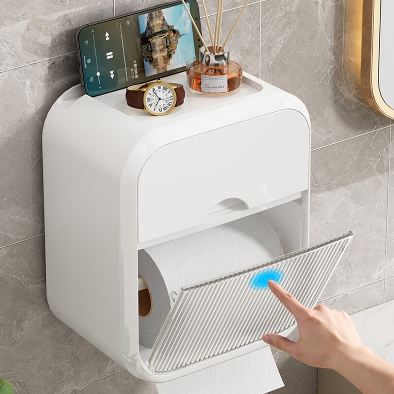 Bathroom Tissue Box Wall-Mounted Waterproof Toilet Paper Box Bathroom Punch-Free Tissue Box Toilet Paper Storage Rack