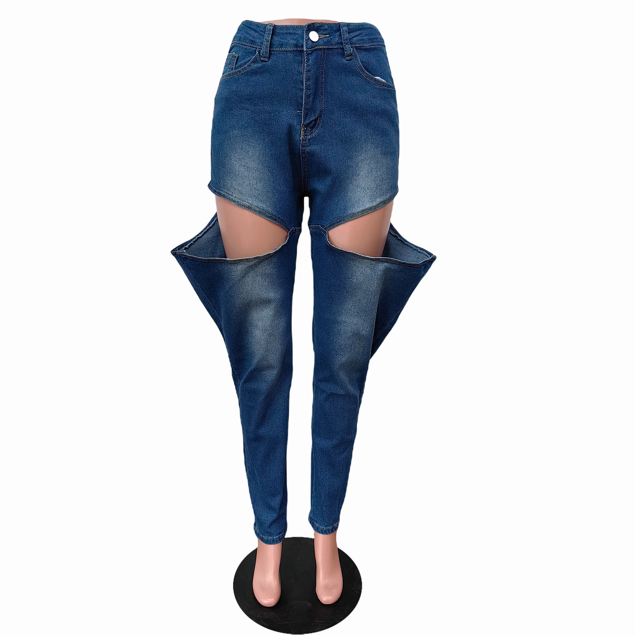 CM.YAYA Women Streetwear Fashion Cutout Side Zipper Fly Denim