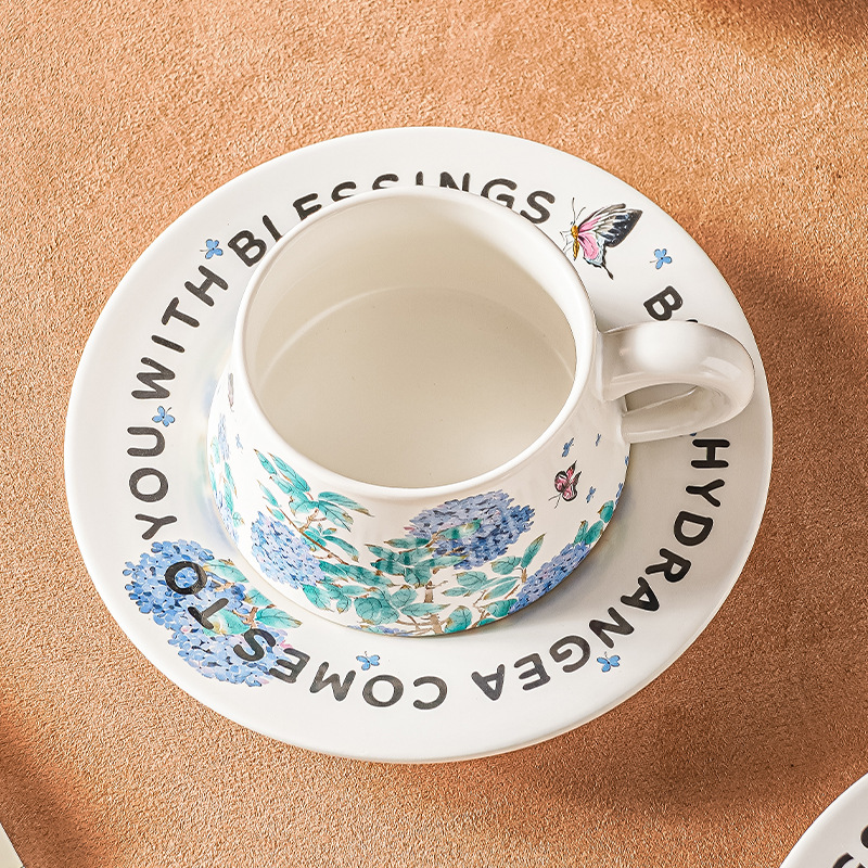Nuevo diseño original de verano infinito hortenida taza de café plato taza de cerámica taza de desayuno regalo de acompañante de alto nivel