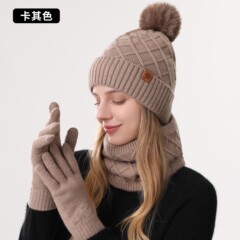 冬季针织帽女士防寒双层加绒加厚保暖针织帽子围脖手套三件套