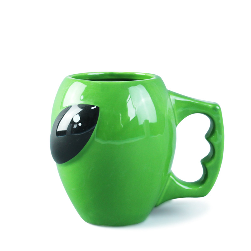 Taza de cerámica 3D en forma de taza ET taza creativa de dibujos animados verde alienígena taza de agua Linda