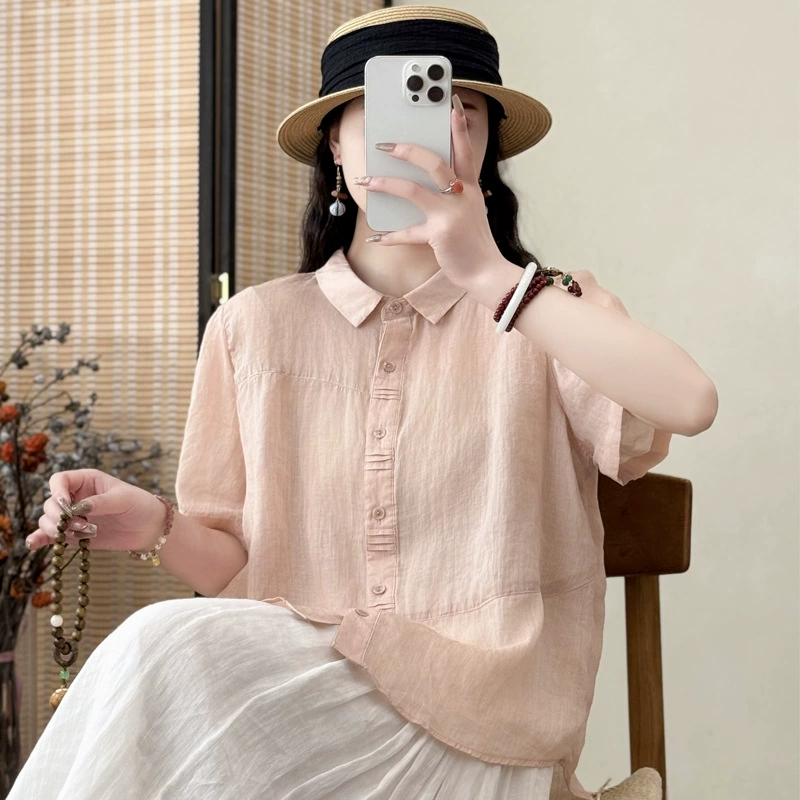 Рами рубашка для женщин летом свободное повседневное трехмерное сшивание с пятью рукавами топ темперамент лацкана тонкая рубашка