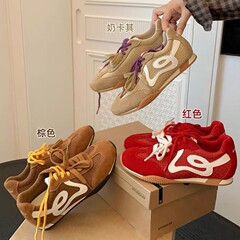 增高4cm~ 复古撞色鸳鸯鞋带肌理感休闲德训鞋女秋韩版百搭阿甘鞋