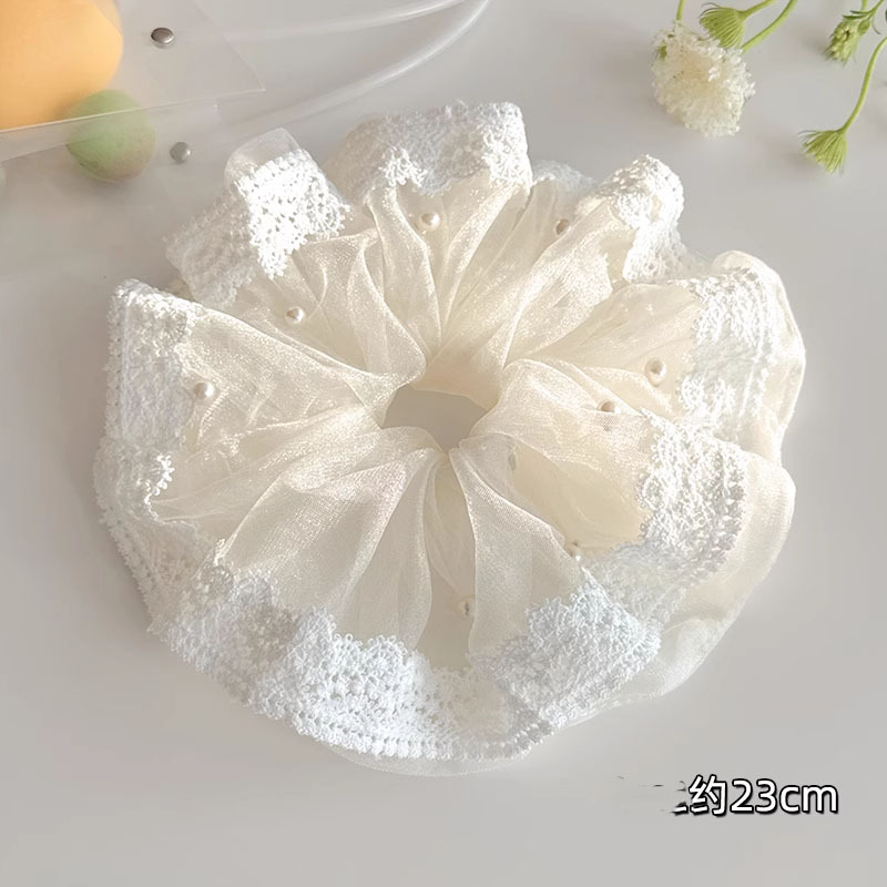 Primavera y verano, esbeltas nubes de color crema francesa de alta calidad, lazo para el cabello grande, cola de caballo, lazo de intestino grueso, tocado, flor para la cabeza