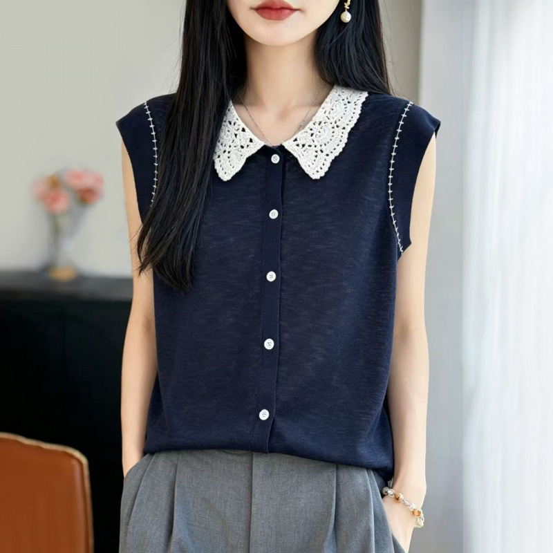Retro Color-Blocking Versatile Knit Short-Sleeve Cardigan for Women, New 26 Polo Collar Half-Sleeve T-Shirt, Ultra-Light Breathable Sleeveless Top Retro Color-Blocking Versatile Knit Short-Sleeve Cardigan for Women, New 26 Polo Collar Half-Sleeve T-Shirt, Ultra-Light Breathable Sleeveless Top