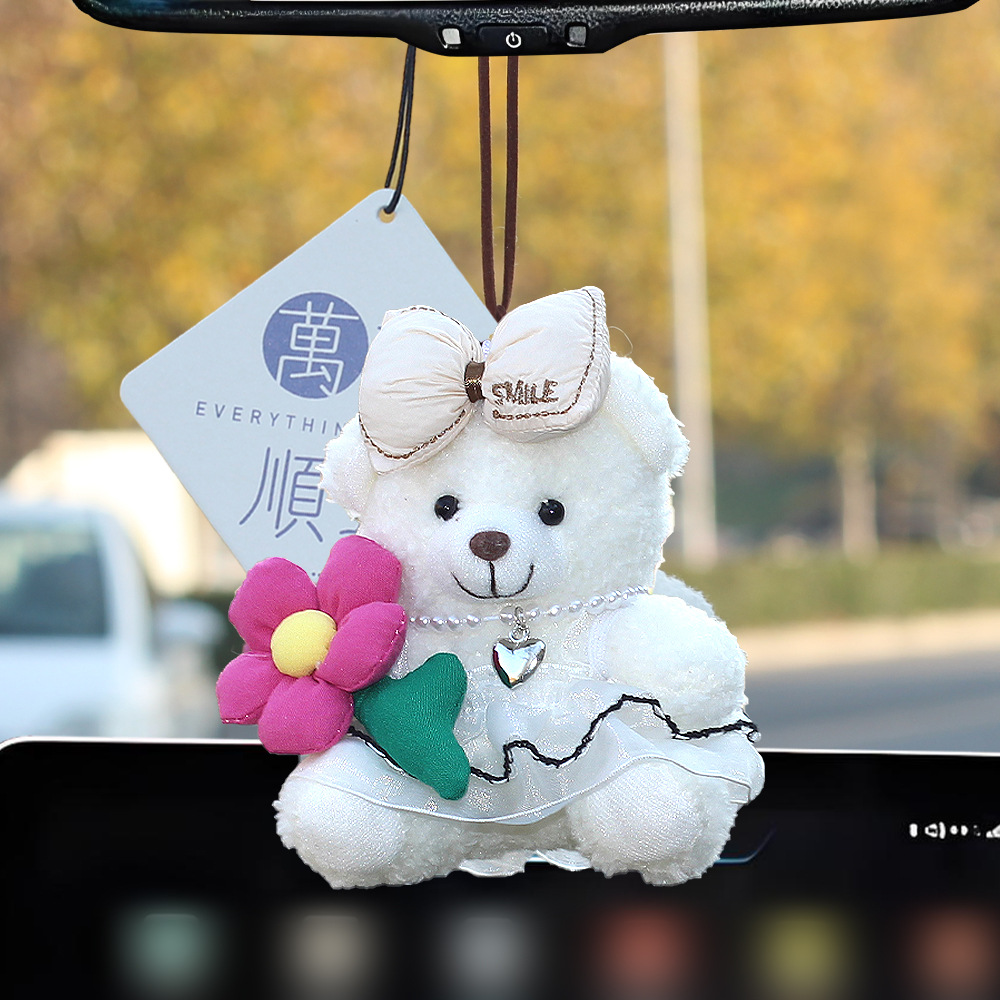 Pequeño oso de peluche colgante de automóviles colgante de automóviles colgante de automóviles espejo retrovisor colgante de automóviles adornos perfumados joyas mujeres