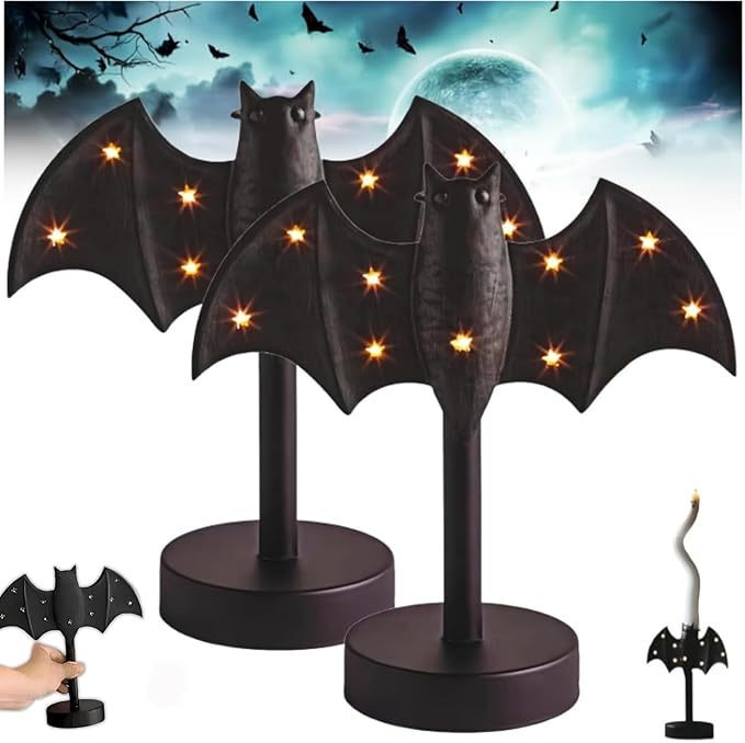 亚马逊新品 Twinkle Bat Candlestick万圣节闪烁蝙蝠烛台装饰摆件|undefined