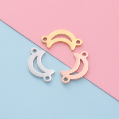 Cross-border new stainless steel cutting, polishing double hole moon shape jewelry accessories DIY sun and moon bracelet pendant