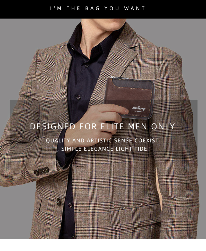 New Men's Short Wallet Retro Multi Slot Zipper Coin Purse Contrasting Color Card Bag_voghion.com