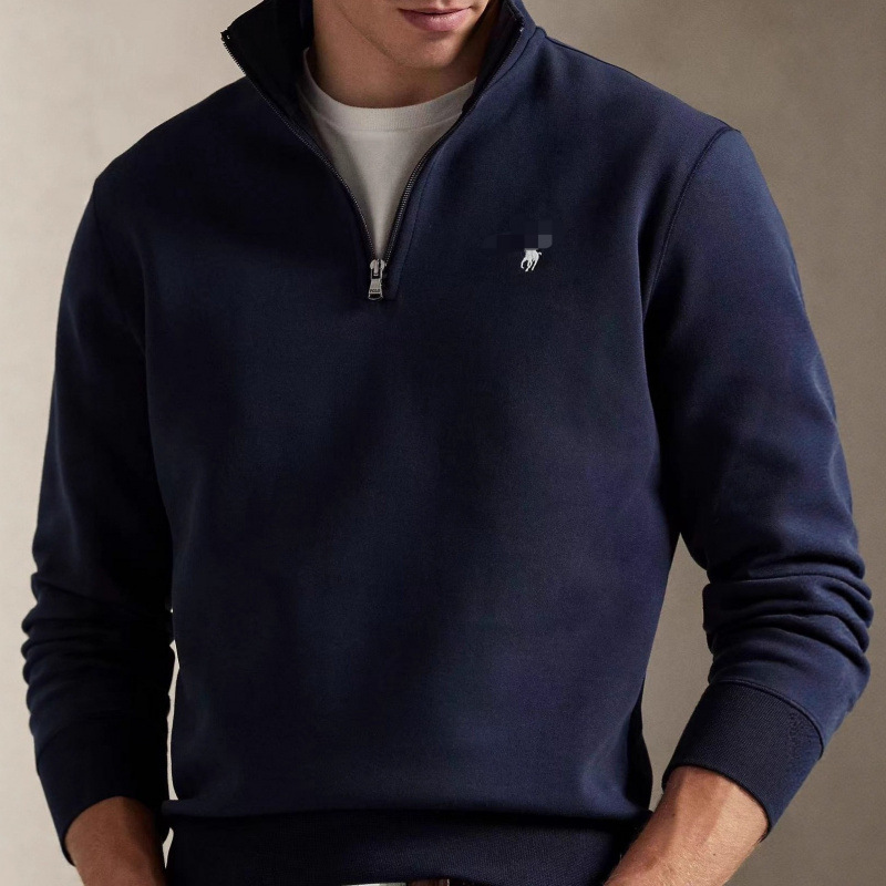 2025 Men's Sweatshirt Half-Zip Stand Collar Spring and Autumn New Style Embroidered Pony Logo Trendy Casual Ribbed Zip-Up Shirt 2025 Men's Sweatshirt Half-Zip Stand Collar Spring and Autumn New Style Embroidered Pony Logo Trendy Casual Ribbed Zip-Up Shirt