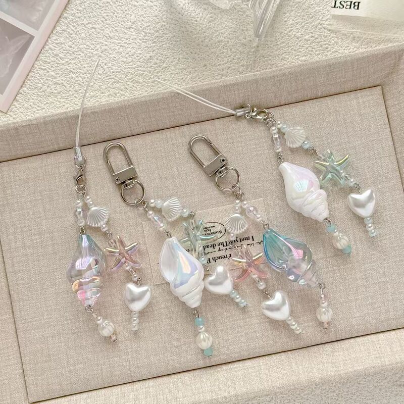 【Girl's Beach】Sweet and Cute Starfish Shell Phone Strap Pendant, Colorful Conch Keychain, Bag Charm