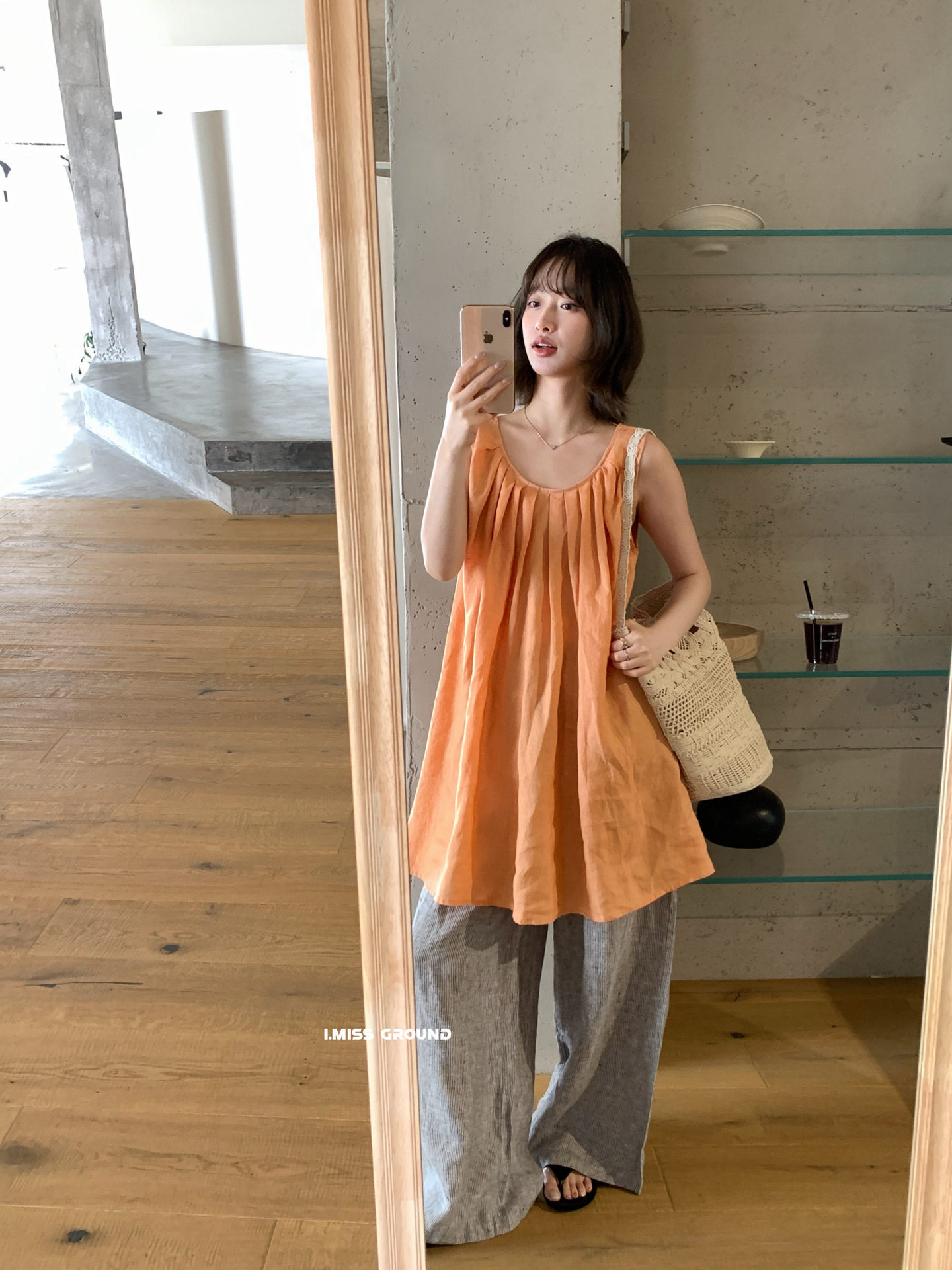 Đầm maxi nữ không tay chất liệu linen phong cách Pháp nghỉ dưỡng — màu cam chi tiết 12