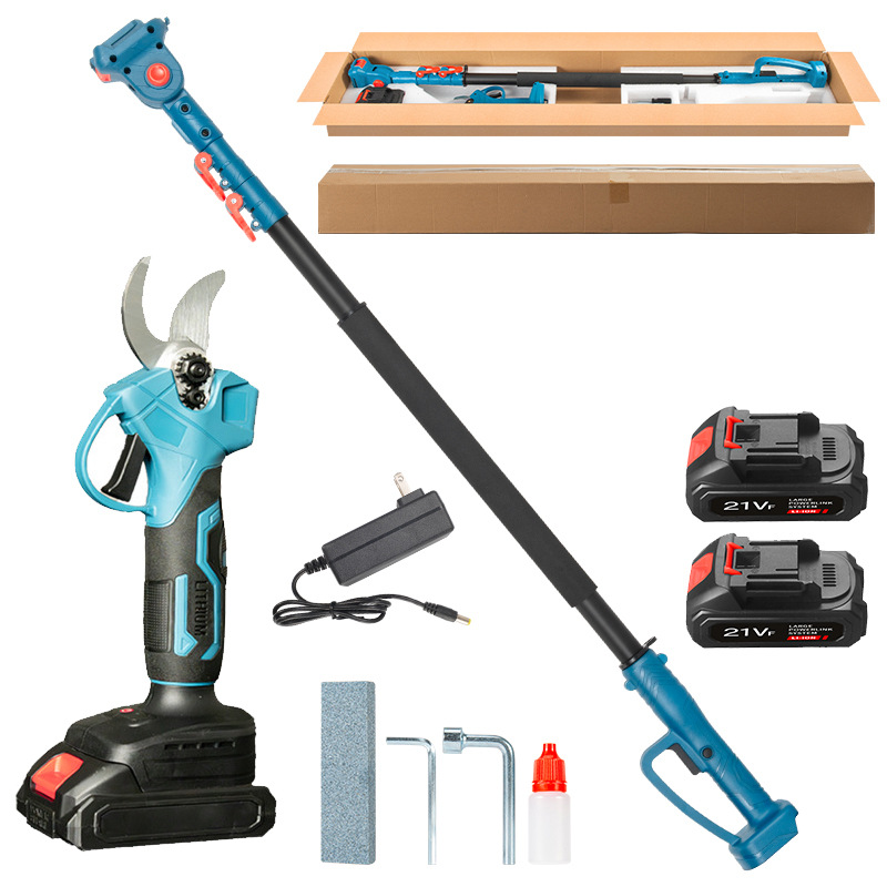 Rubber-coated pruning shears (5 batteries) second battery + extension pole