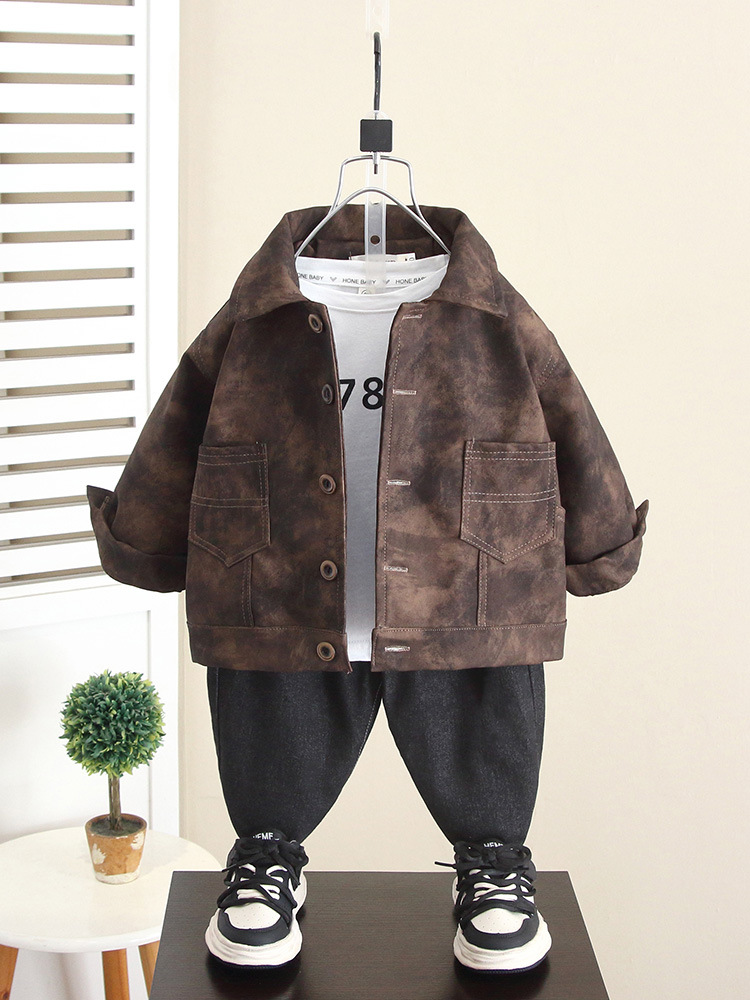 6352 Ropa de otoño para niños Chaqueta de cuero coreana Ropa para niños Chaqueta de cuero de primavera y otoño 2025 Nuevo estilo de moda para bebés Calle frita