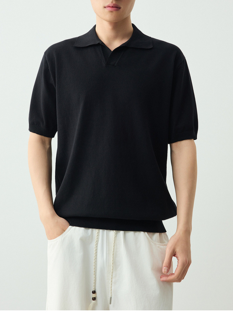 Áo polo nam cổ bẻ tay ngắn kiểu hải âu, chất liệu cotton thoáng mát — đen chi tiết 27