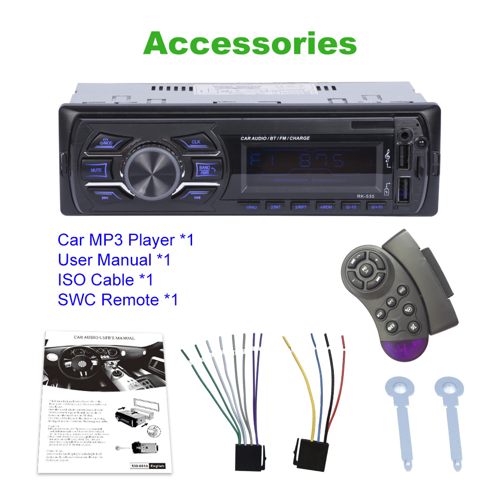 Dual USB coche MP3 reproductor de tarjetas Bluetooth enchufe de tarjetas USB universal un solo disco de tarjetas LCD de luces coloridas