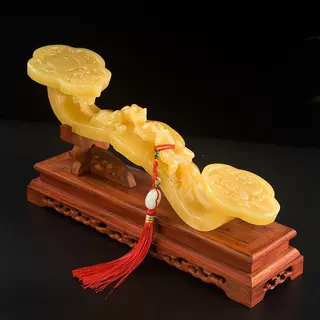 天然玉石黄玉如意摆件招才玉如意客厅玄关家用办公摆设开业乔迁礼