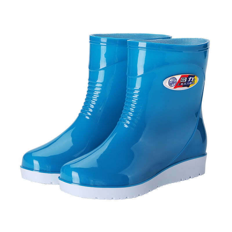 Shanghai HuiLi mujer zapatos de lluvia 583 moda barril corto impermeable zapatos de agua gruesos zapatos de goma antideslizante