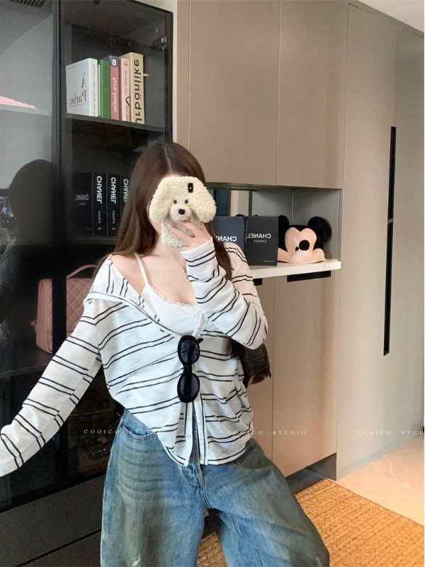 野媛慵懒风条纹连帽长袖外套女早秋防晒罩衫小众休闲宽松拉链上衣|undefined
