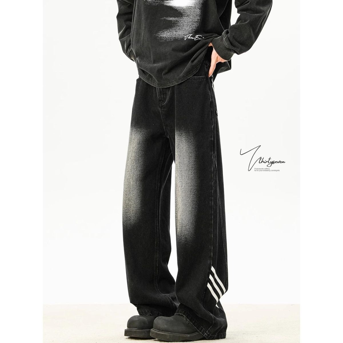 Pantalones Jeans de Rayas para Hombre de Denim, Corte Recto, para Uso Diario