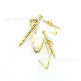 跨境现货图片悬挂钩装饰画框挂钩穿心铜头钉金色相框挂钩钉