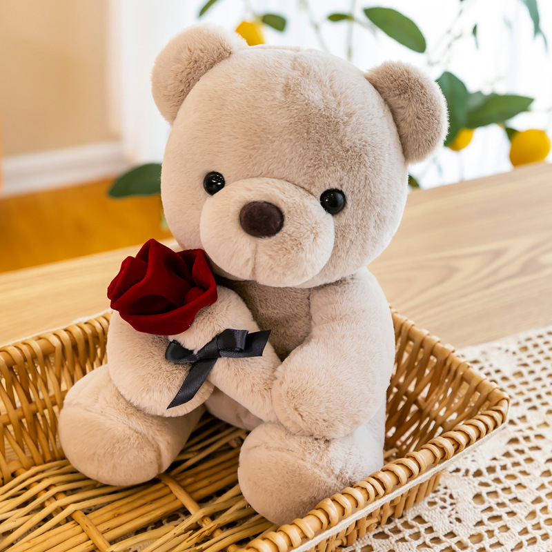 Cross-border New Cute Rose Bear Plush Toy Teddy Bear Doll Couple Doll Birthday Gift Wholesale