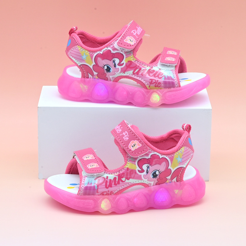 2025 New Summer Kidsren's Sandals Korean Style Trendy My Little Pony Girls' Sandals Led Light-Emitting Light Kidsren's Beach Shoes