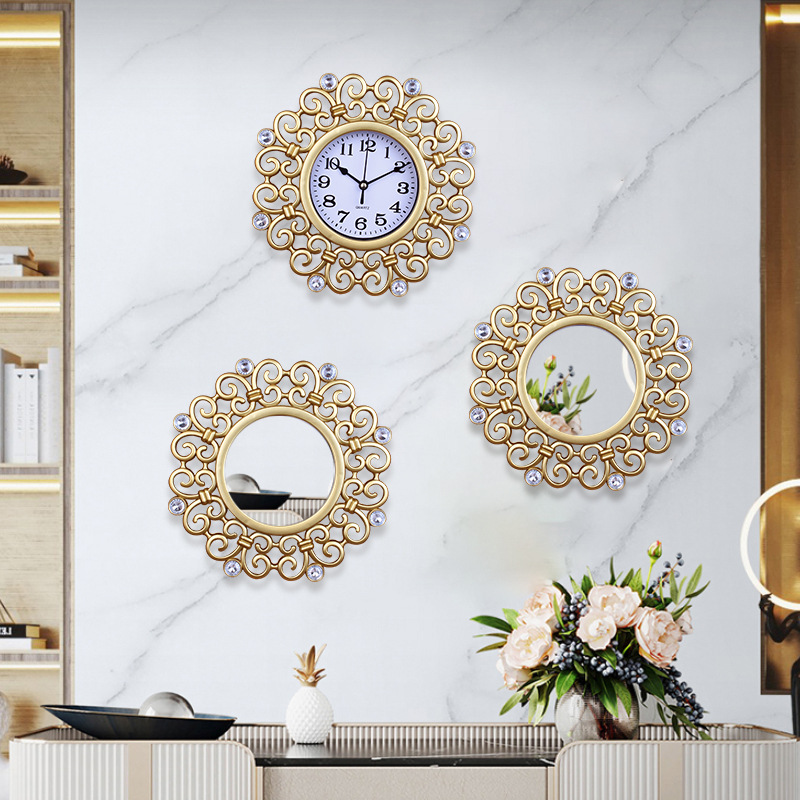 Living Room Triple Three-Piece Set Wall Clock Sofa Background Wall Mural Modern Minimalist Style Hanging Painting Silent Clock Wholesale