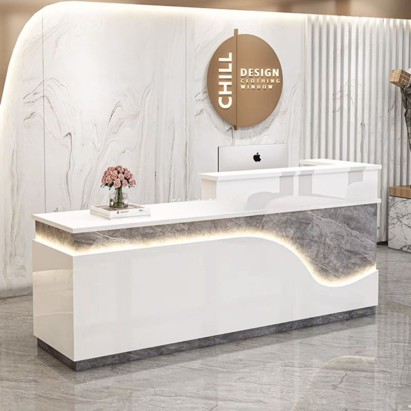 Bar Counter, Cash Register, Front Desk, Reception Area, Clothing Store, Business Corner, Illuminated Light Strip, Counter