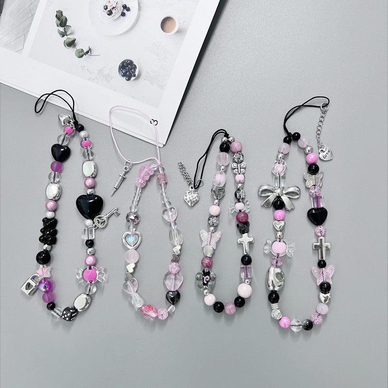 Sweet cool wind love bear ccd camera hand rope diy beads mobile phone chain lanyard mobile phone case pendant hot girl y2k