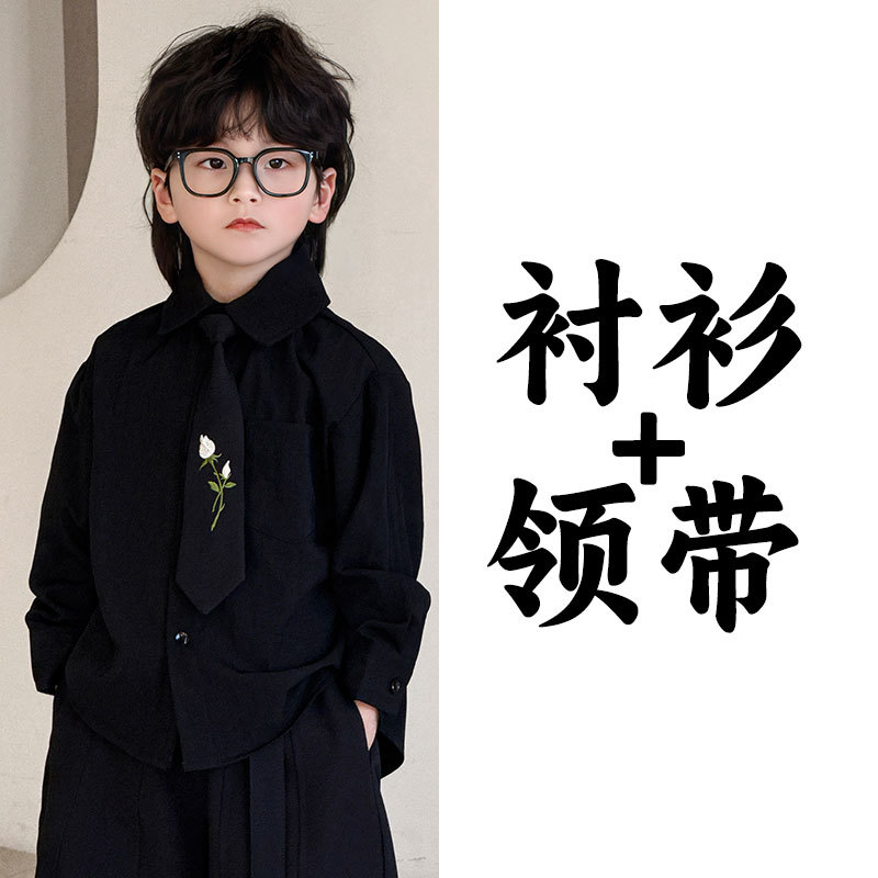 25128 черная рубашка + галстук-батон