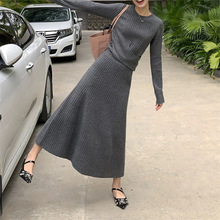 深秋搭配初冬穿搭一整套秋冬季女装小香风灰色毛衣半身裙两件套装