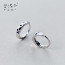 s925银耳钉女日韩风简约圆形耳扣个性车花短款耳坠耳饰品女E5240