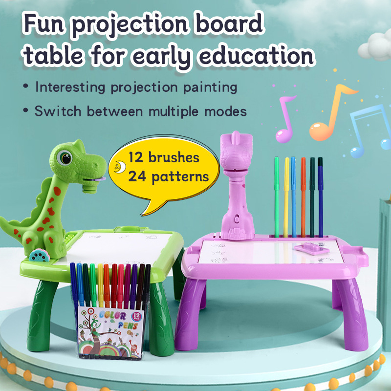 Cross-border children's dinosaur projector painting table multi-functional graffiti learning drawing board educational toys factory direct sales