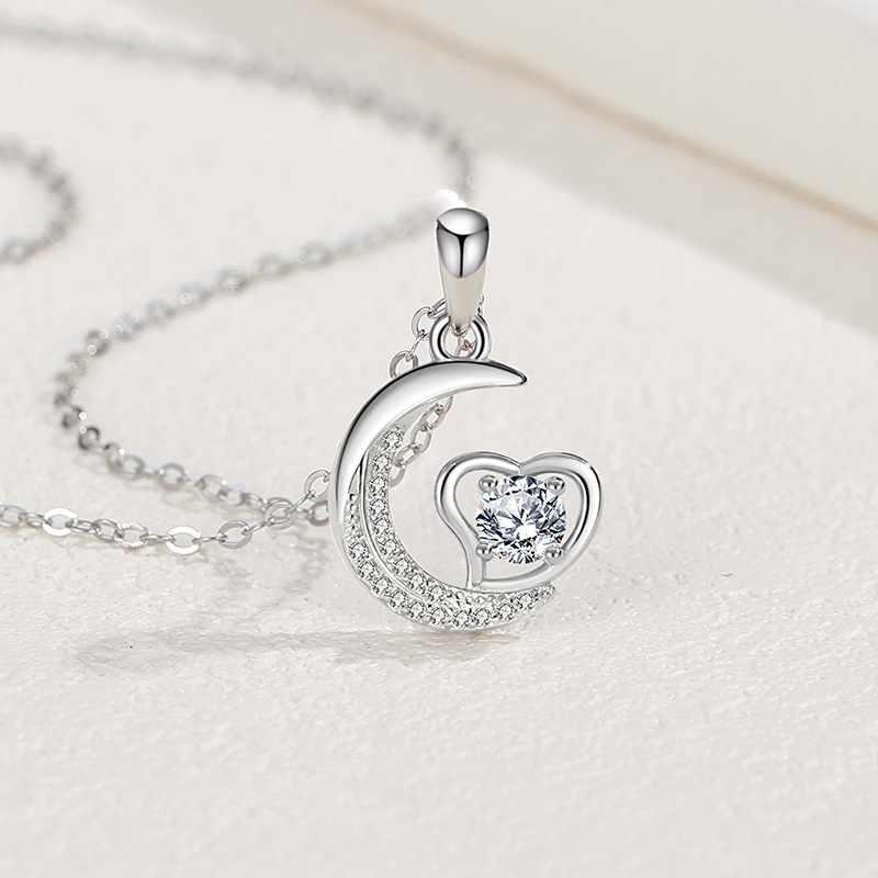 Estilo coreano corazón Luna collar mujer S925 plata esterlina nicho collar Luna amor verano romántico moda regalo del día de San Valentín