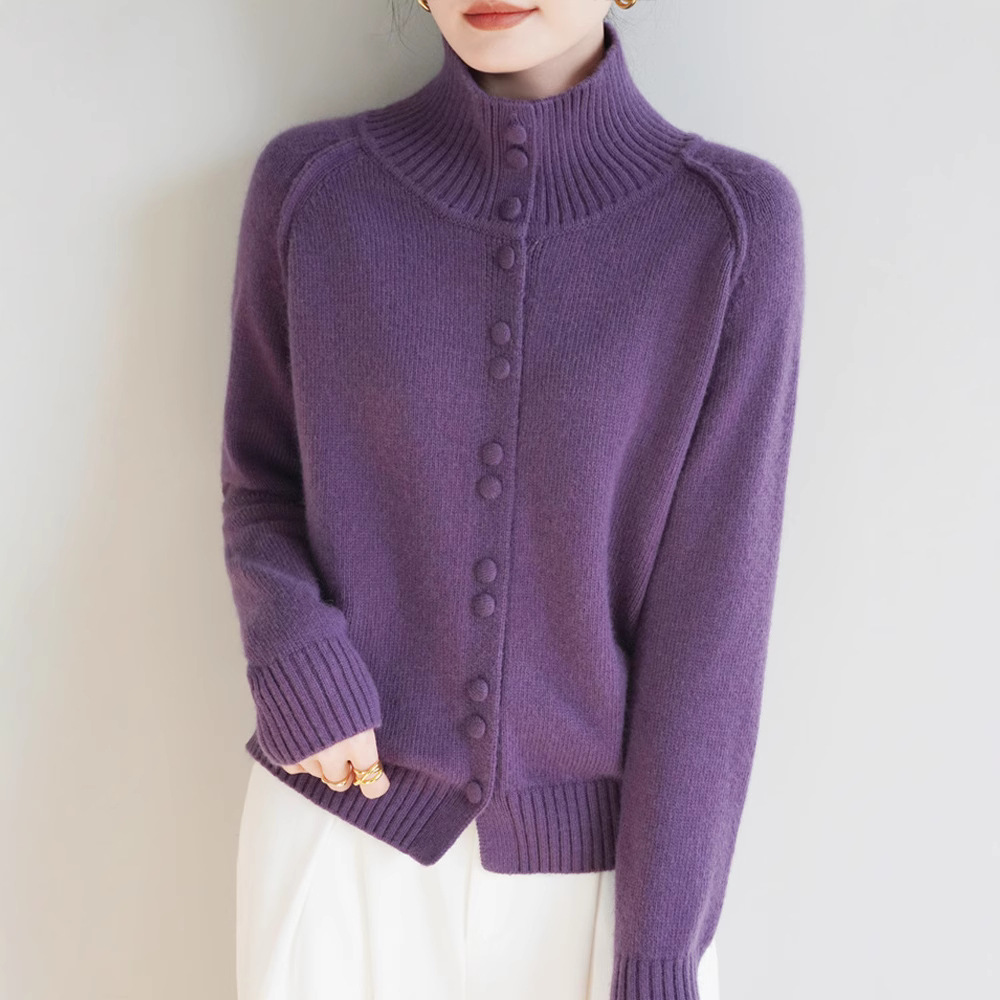 Puyuan Woolen Sweater New Year's War Robe with Collar Knitted Cardigan Thickened New High-end Sense Top Winter Women's Red Sweater