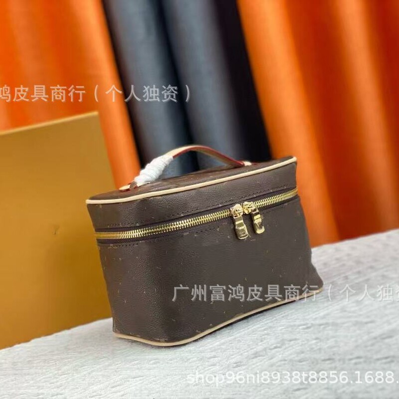跨境货源2025年新款老花化妆包真皮女士手提包nicenano盒子洗漱包|undefined