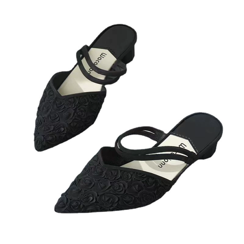 Ж women's slingback с низким блоком каблука, водостойкая пластиковая обувь, верх из цветочков с острым носком, EU 36–40