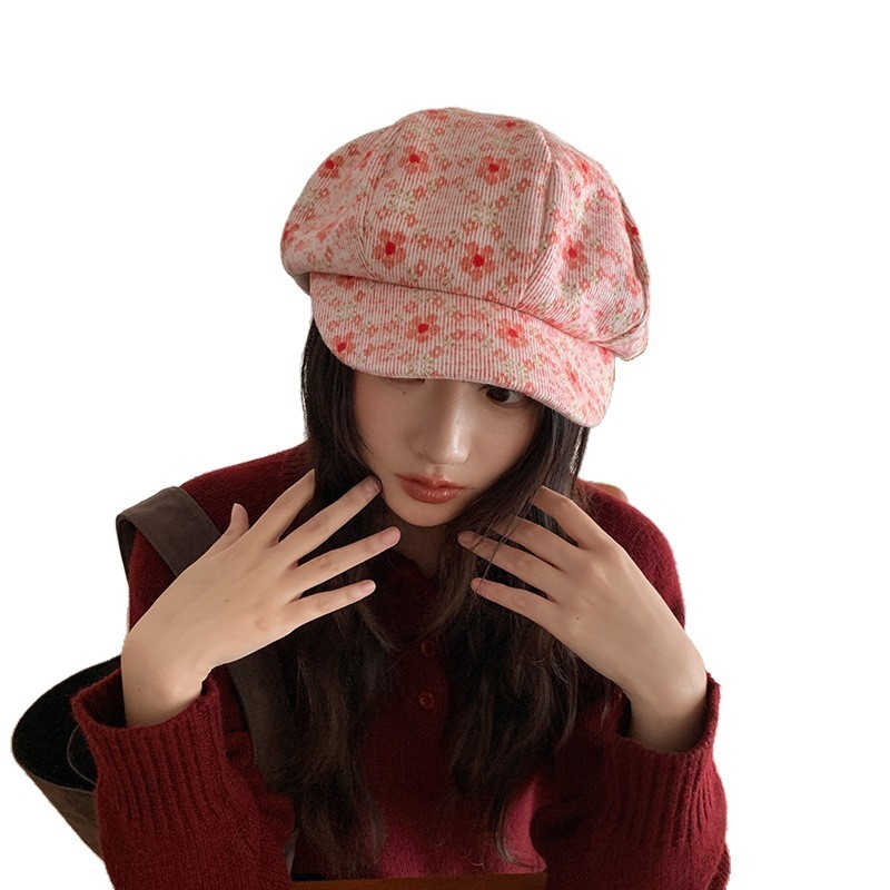 2025新款早秋小花减龄八角帽女报童帽时尚百搭甜美风显脸小画家帽|undefined