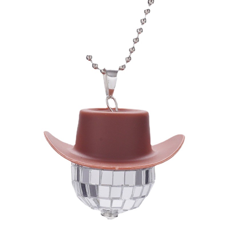2023 Comercio exterior transfronterizo nueva bola de cristal colgante sombrero de vaquero discoteca espejo bola collar europeo y americano accesorios creativos